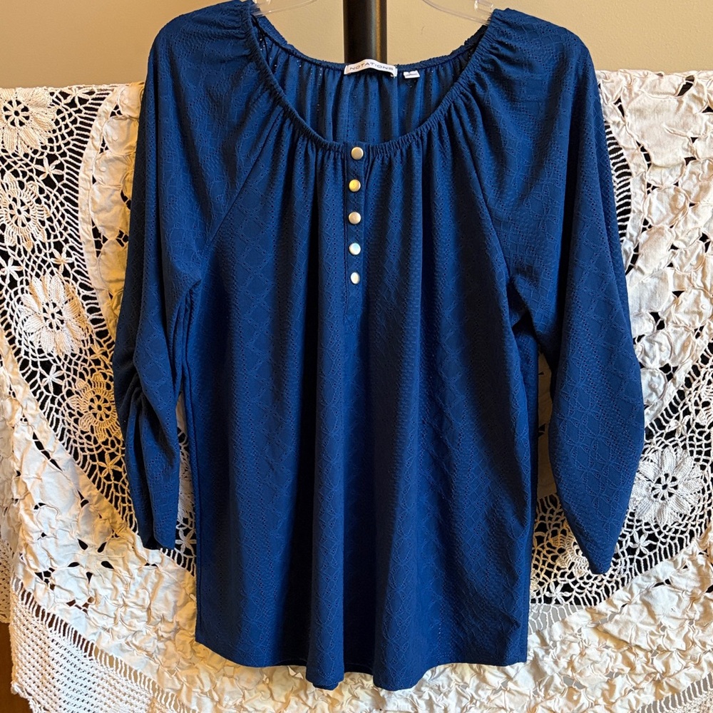 Notations Women's Blue Button-Front Top Size Large